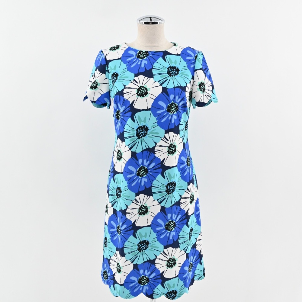 Pappagallo Blue Floral Dress Size 2 Retro Scalloped Hem Sheath Mini‎ Preppy